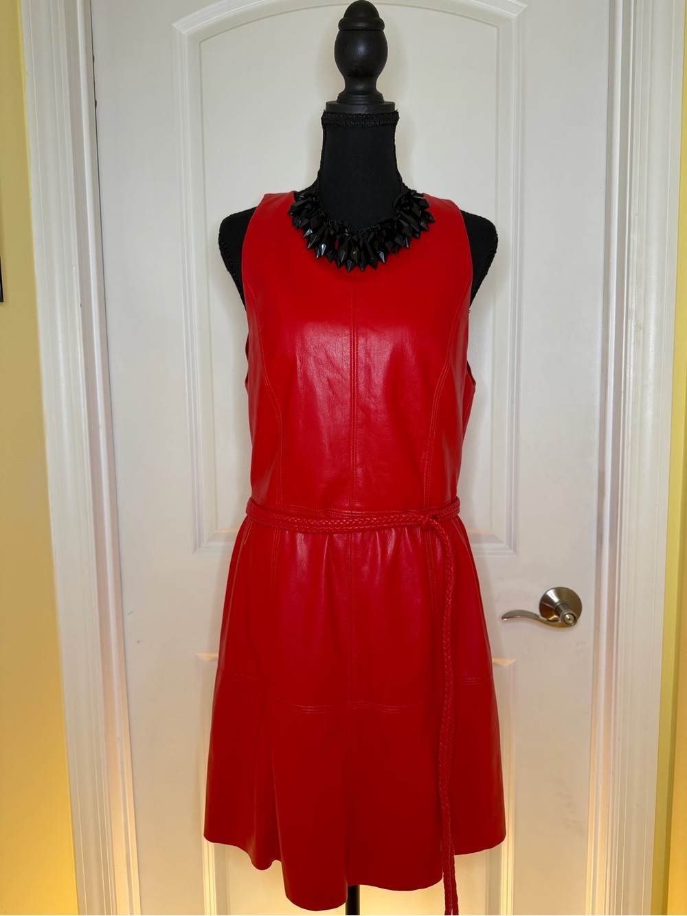 Alice + Olivia Leandra Red Sleeveless Vegan Leather Tie-Waist Dress size 14, NWT